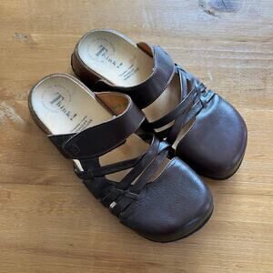 Think! Womens Leather Mary Jane Clogs Chocolate Brown Size 41  Slides Shoes